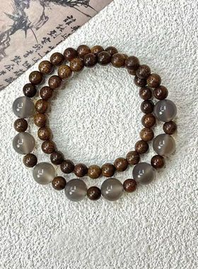 新中式金丝串珠檀木双层古风手链