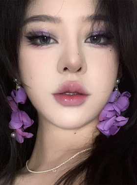 度假风海边拍照紫色花瓣长款耳钉