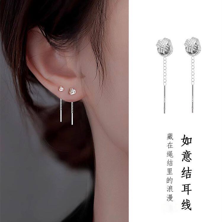 纯银耳线如意结流苏耳环2026新款爆款耳钉轻奢小众耳饰女中国风