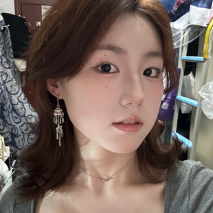 「古铃风语」纯银耳钉复古民族风墨绿色风铃耳饰新中式长款耳环女