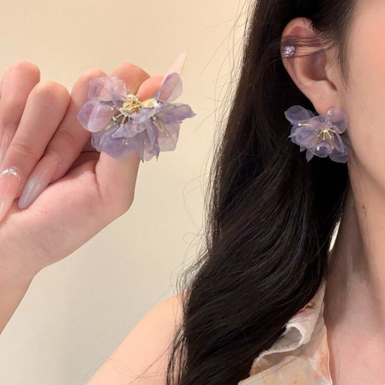 「适合夏天的」纯银耳钉海边度假风紫色花朵耳环女款气质绝美耳饰