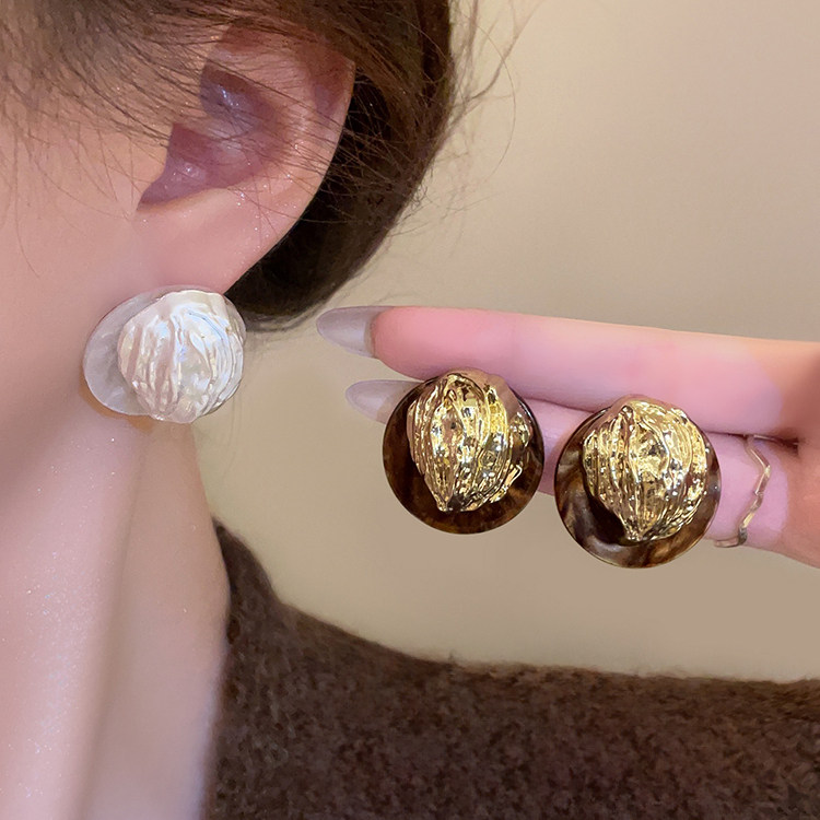 「美拉德」纯银耳钉复古高级感气质咖色耳环2025新款独特夸张耳饰,饰品/流行首饰/时尚饰品新,耳环,淘宝优惠券,粉丝福利购,淘宝优惠卷
