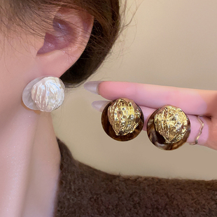 「美拉德」纯银耳钉复古高级感气质咖色耳环2025新款独特夸张耳饰