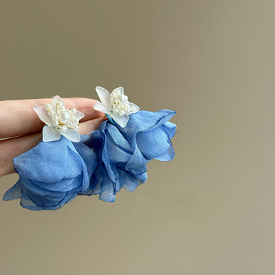 「未名花期」雪纺网纱花朵耳钉