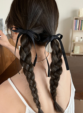黑色蝴蝶结飘带发圈女丝带绑发双马尾发饰2025新款芭蕾风头绳发绳