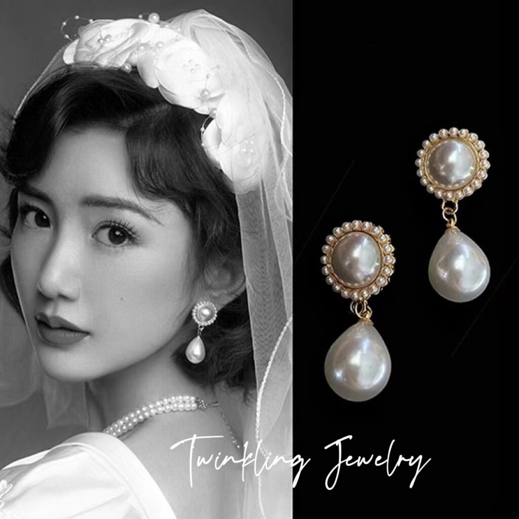 「港风复古」耳夹纯银耳钉无耳洞轻奢珍珠新娘婚纱耳饰旗袍女配饰