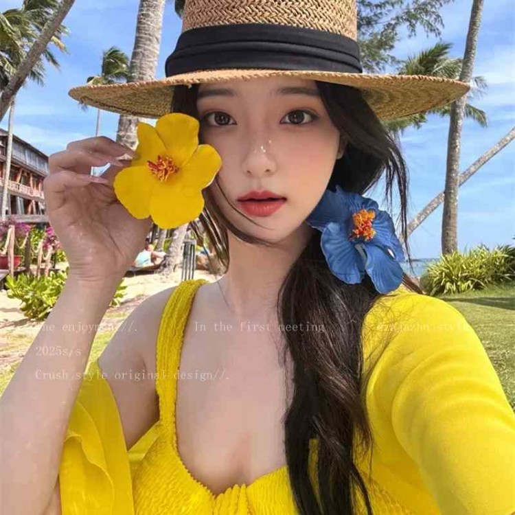 夏日多巴胺扶桑花花朵发夹女