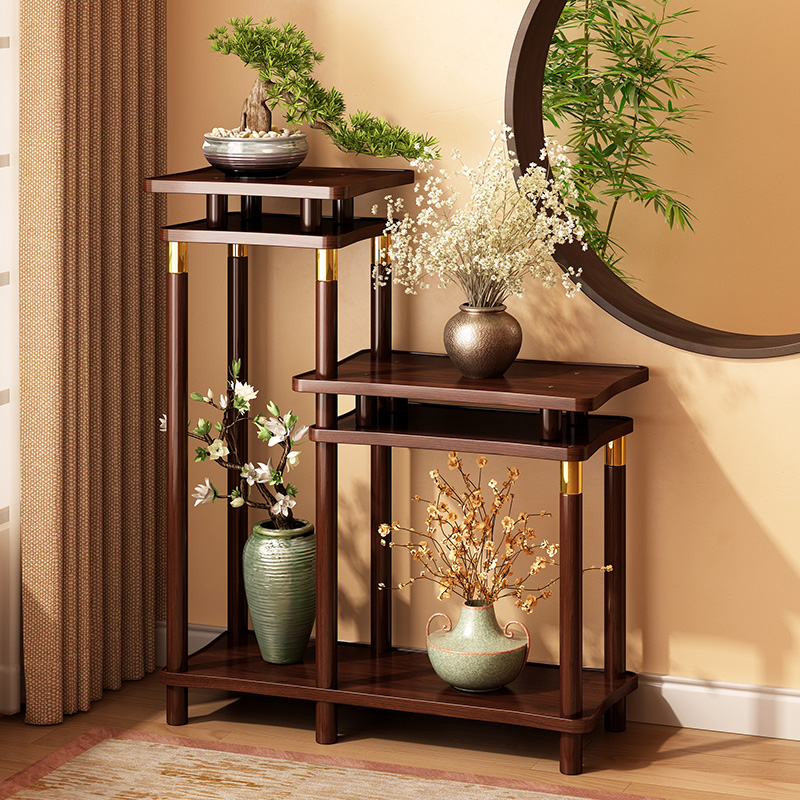 实木花架客厅落地式置物架阳台花盆托架新中式多层2025新款