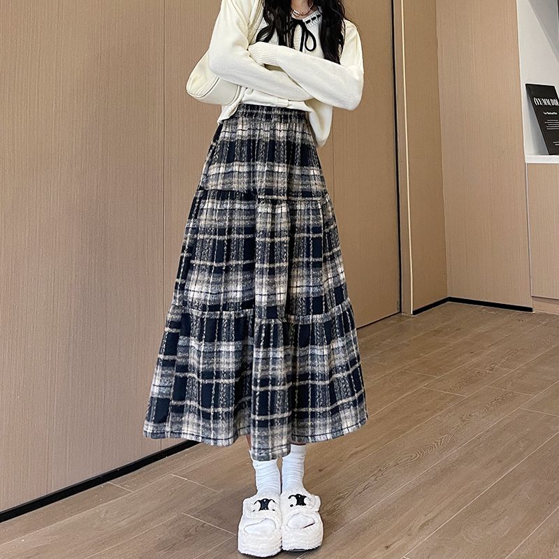 覆古格子半身裙女中长款