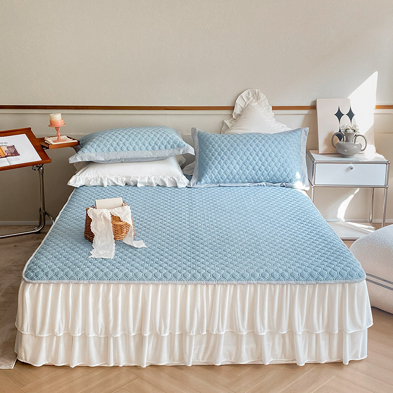 A类夏季高端冰丝乳胶凉席床裙三件套可机洗折叠空调软席床笠席子