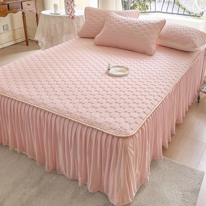 冰丝乳胶凉席三件套可水洗床裙款夏季床垫空调席席子花边床罩遮丑