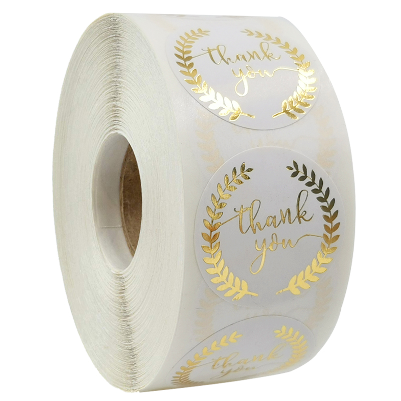 500个/卷橄榄枝烫金封口贴 白色谢谢贴纸 礼物装饰手帐不干胶标签