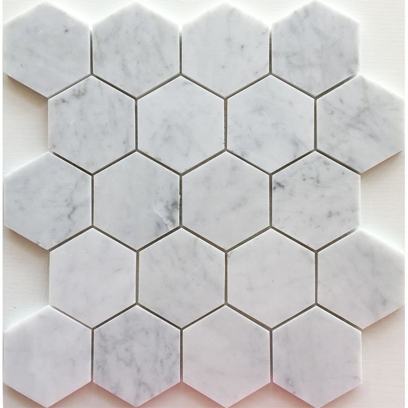 白色六边形石材马赛克墙贴地砖大理石卡拉拉白六角卫生间浴室阳台
