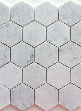 白色六边形石材马赛克墙贴地砖大理石卡拉拉白六角卫生间浴室阳台