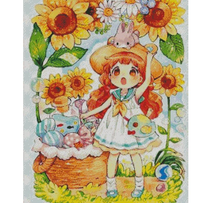 向日葵女孩 新款十字绣套件 客厅卧室 精准印花