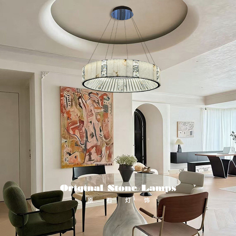 天然云石水晶吊灯客厅高端现代轻奢简约大气吊灯别墅客厅餐厅吊灯