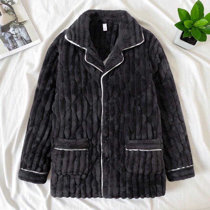 单件三层夹棉珊瑚绒睡衣男士加厚保暖翻领开衫慵懒居家可外穿上衣,女士内衣/男士内衣/家居服,睡衣上装,淘宝优惠券,粉丝福利购,淘宝优惠卷