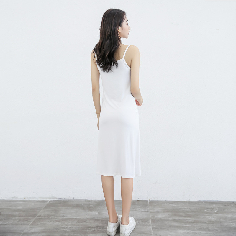 莫代尔中长款吊带背心裙打底衫女 修身包臀裙夏黑色内搭衬裙