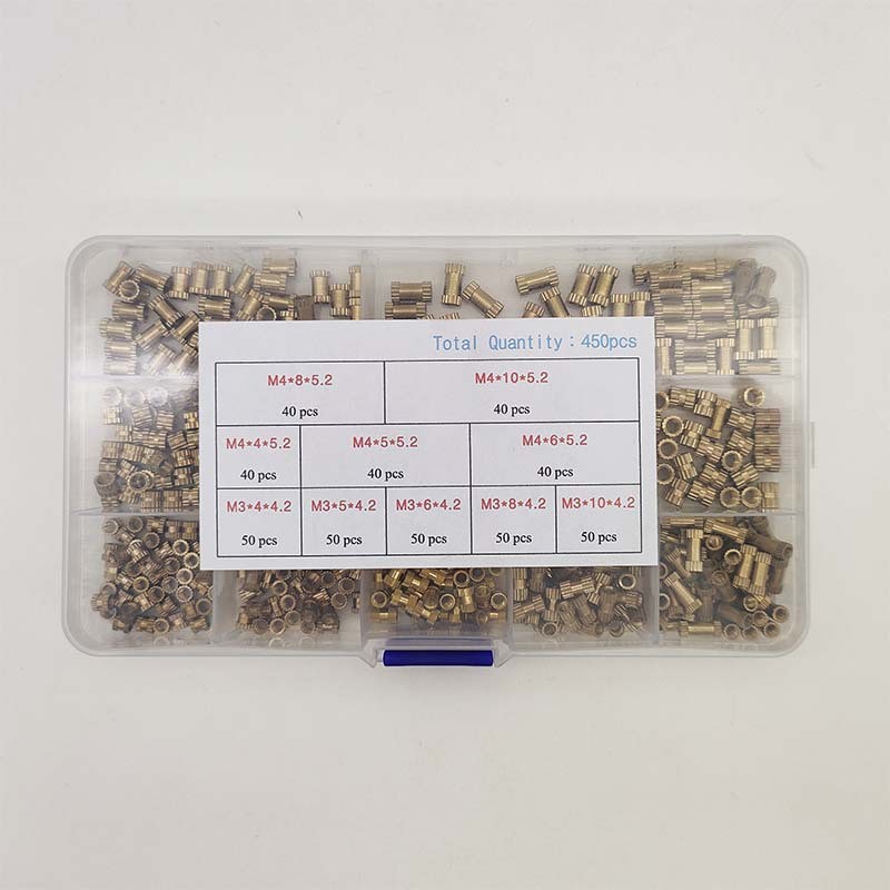 450pcs m3 m4 铜注塑双通滚花螺母母花铜 螺丝组合套装盒装