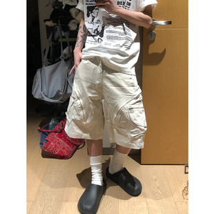 街头设计感宽松直筒五分裤 男夏季 多拉链机能工装 美式