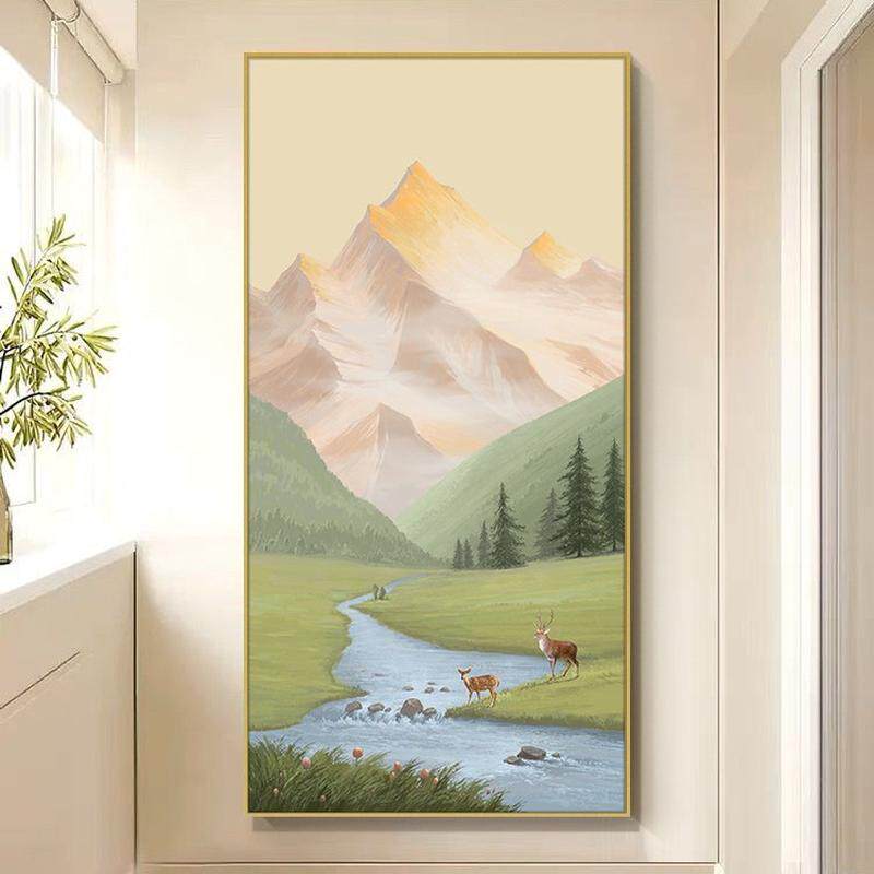 热销艺术大芬油画日照金山入户玄关装饰画风景挂画高级感走廊山水