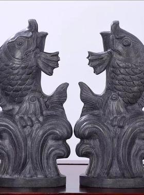 石雕喷水鱼摆件家用天然青石雕刻发财鱼年年有余庭院水池户外装饰