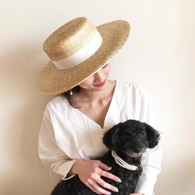 麦秆草帽女2025新款百搭平顶礼帽夏天法式度假遮阳帽子大檐草编帽,服饰配件/皮带/帽子/围巾,帽子,淘宝优惠券,粉丝福利购,淘宝优惠卷