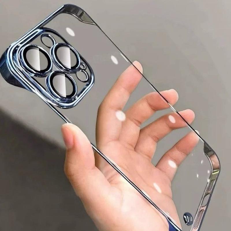 爆款电镀无边框适用苹果16promax手机壳iPhone15透明超薄全包防摔