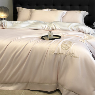 款冰丝床上四件套欧式轻奢风丝滑裸睡宿舍床单被套三件套床笠夏天