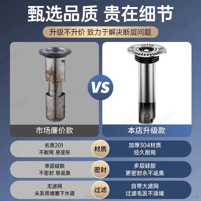 下水道断层加长地漏内芯防臭延长管不锈钢卫生间防虫漏水修复通用