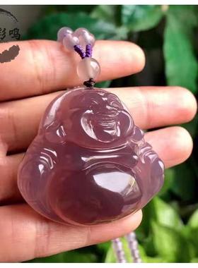 帝王紫玉髓弥乐佛吊坠冰种紫色玛瑙玉髓佛公挂件玉石直播货源