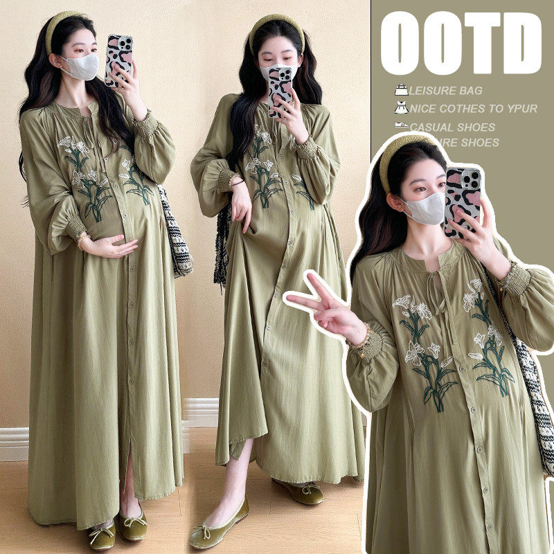 大码孕妇装衬衫裙春秋款过膝长款气质V领新中式女显瘦200斤,孕妇装/孕产妇用品/营养,连衣裙,淘宝优惠券,粉丝福利购,淘宝优惠卷