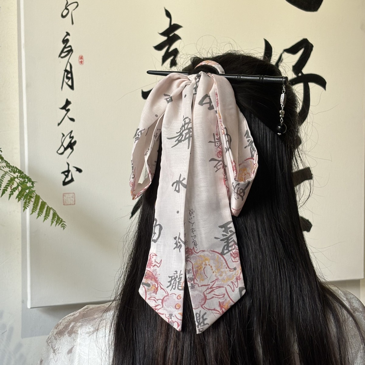 新中式复古飘带发簪蝴蝶结丝巾发带盘发簪子古风发钗汉服后压发饰