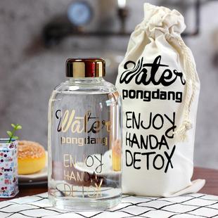 600ML高硼硅玻璃杯金色字母印花带布套大容量户外水瓶花茶冷饮杯