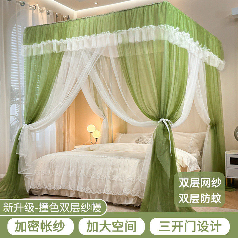 2025新款宫廷风蚊帐家用卧室加粗门全罩式双层纱落地三开支架批发