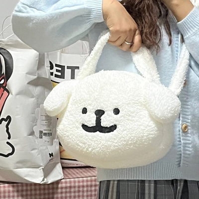 毛绒玩具软萌白色线条小狗斜挎包毛绒卡通可爱百搭jk洛丽塔制服包