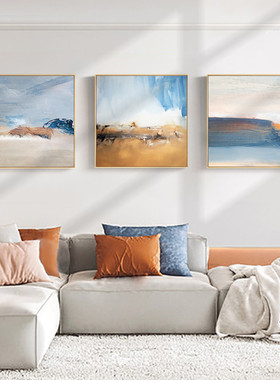山海之言北欧风抽象风景油画蓝色挂画客厅现代装饰画沙发背景墙画