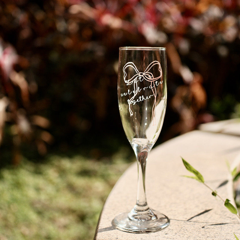 原创蝴蝶结玻璃杯子香槟杯红酒杯甜酒杯家用氛围感高脚杯结婚礼物