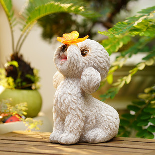 花园摆件创意树脂工艺品太阳能庭院花园摆件户外泰迪狗阳台装 饰品