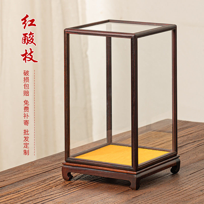 红木佛像花瓶古董观音摆件玉石防尘罩透明展示盒红酸枝宝笼玻璃罩