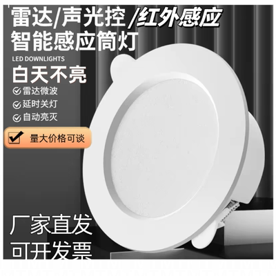 LED两线人体感应声光控雷达感应筒灯 嵌入式人来即亮红外家用筒灯