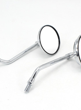 摩托车复古后视镜电镀反光镜踏板车倒后镜电动车创意小圆镜10mm正