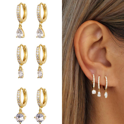 Cute Cubic Zirconia CZ Gold Silver Plated Hoop Drop Earrings