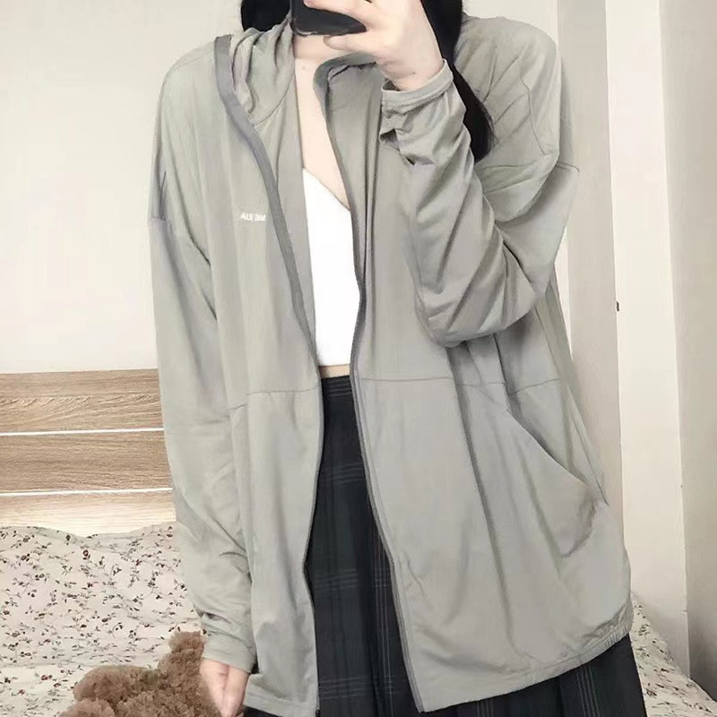 开衫防晒衣女款夏季薄款宽松户外钓鱼冰丝透气连帽拉链防晒服外套