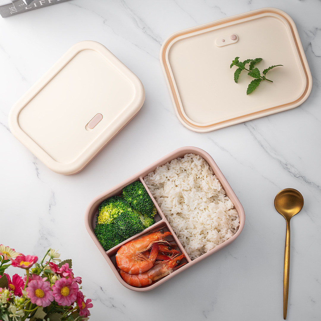 带气孔硅胶饭盒微波炉加热上班族轻便水果便当盒食品级分格餐盒