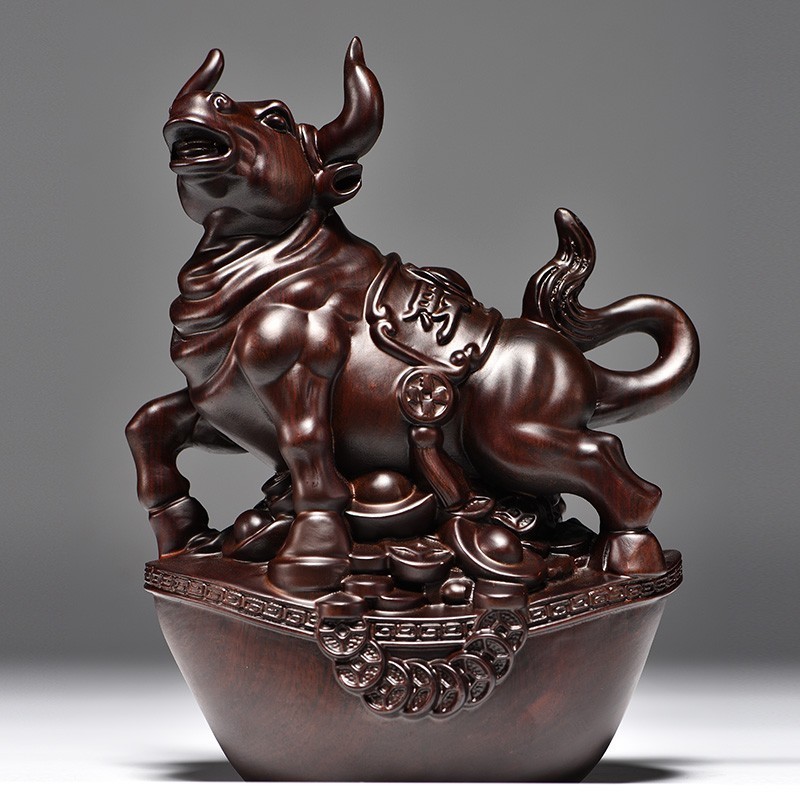 黑檀木雕牛摆件华尔街生肖牛办公室雕刻质实木红木工艺品送礼摆设