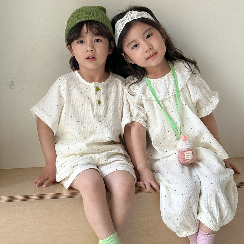 儿童睡衣夏季薄款男童a类纯棉纱布宝宝2025新款小女孩家居服套装
