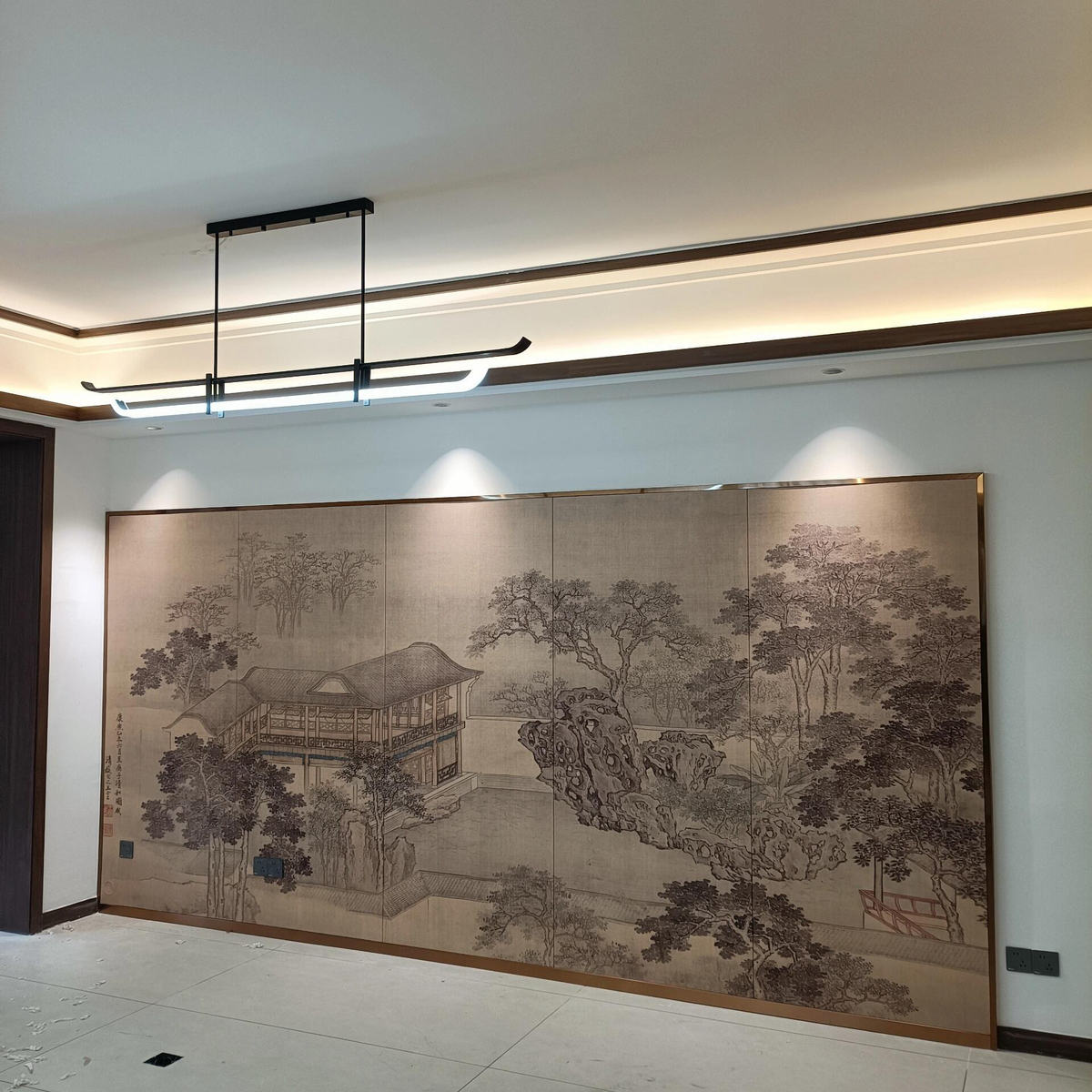 新中式古典休园图富春山居图腰线宋式美学中古风定制无缝墙布壁画