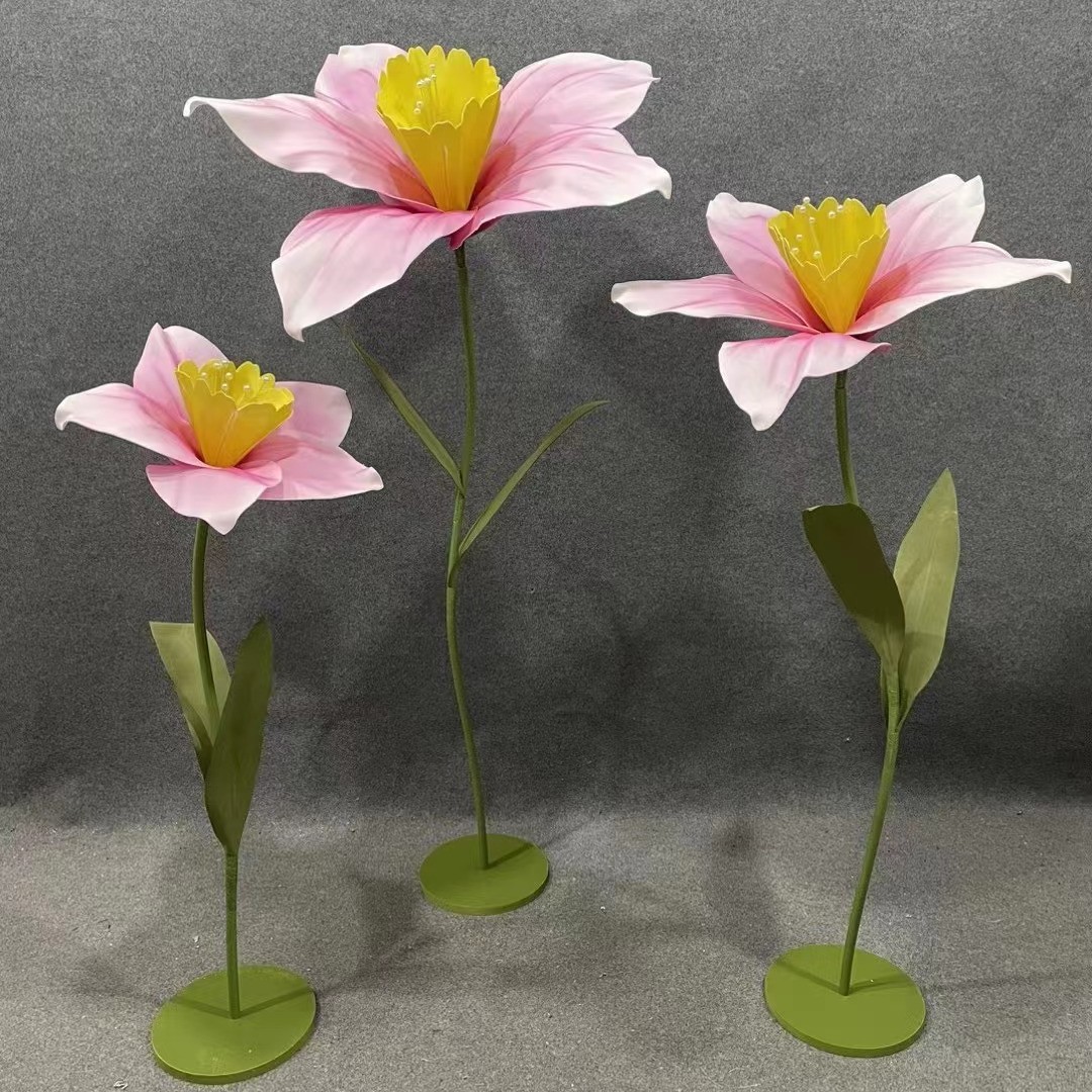 婚礼大型水仙路引摆件舞台泡沫花百合立婚庆纸艺花装饰橱窗杆道具