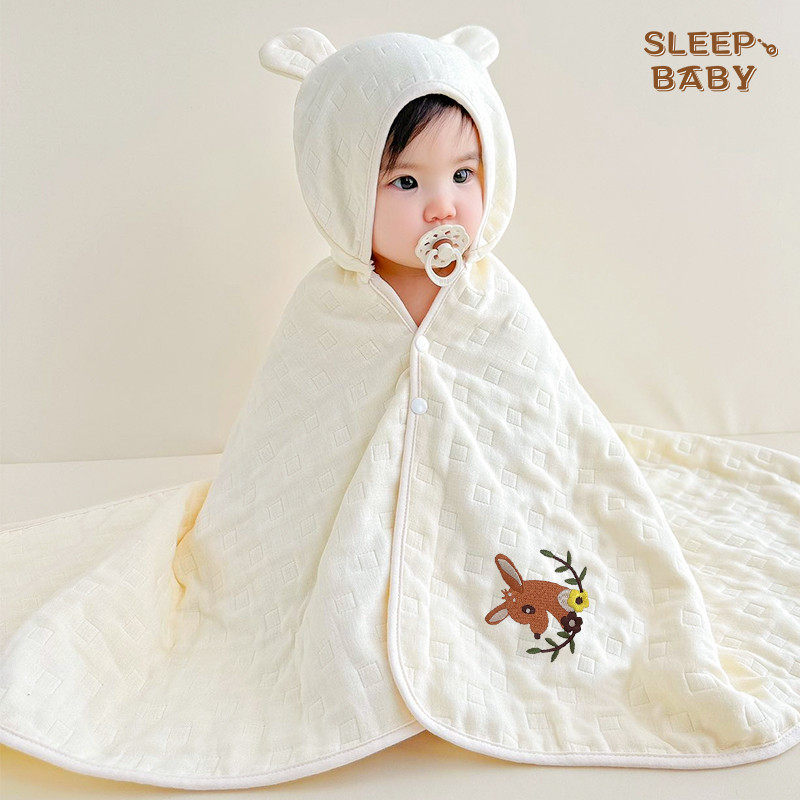 婴儿浴巾纱布浴巾新生婴儿带帽纯棉a类6层吸水超软浴袍宝宝儿童